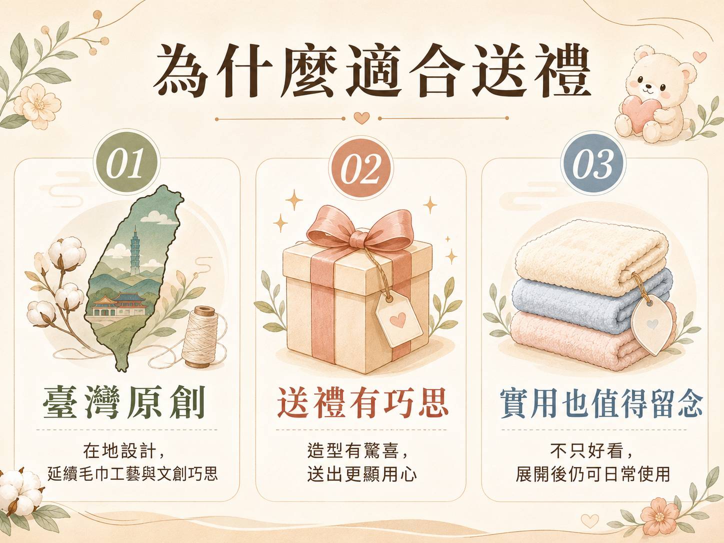造型毛巾適合送禮的三項價值：臺灣原創、送禮有巧思、實用也值得留念